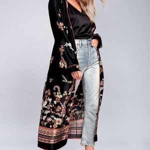 Black printed Satin Kimono